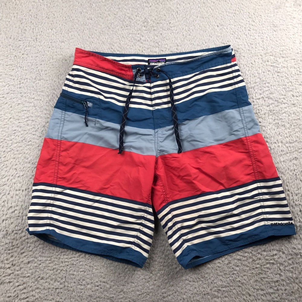 Patagonia Wavefarer Board Shorts Mens 33 Blue/Red Colorblock  9" Swim‎ Trunks
